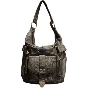 Kate Landry Vintage Gray Shoulder Bag Multi Pocket Leather Purse Hobo‎ Tote Bag